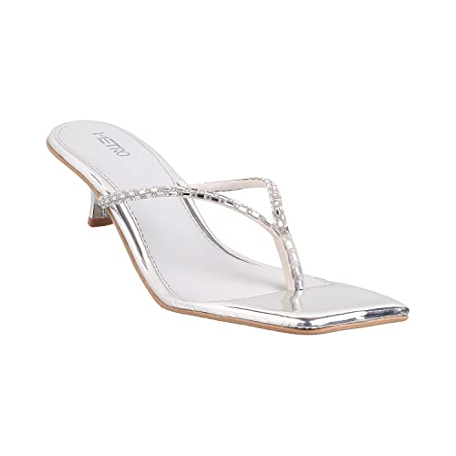 Metro Women Silver Kitten Heel Sandal UK/7 EU/40 (40-77) - Image 2