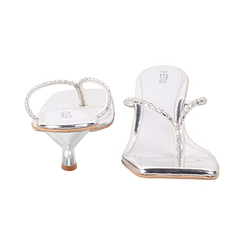 Metro Women Silver Kitten Heel Sandal UK/7 EU/40 (40-77) - Image 5