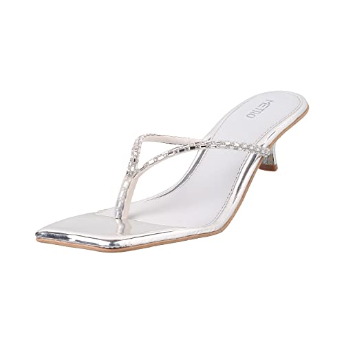 Metro Women Silver Kitten Heel Sandal UK/7 EU/40 (40-77) - Image 1