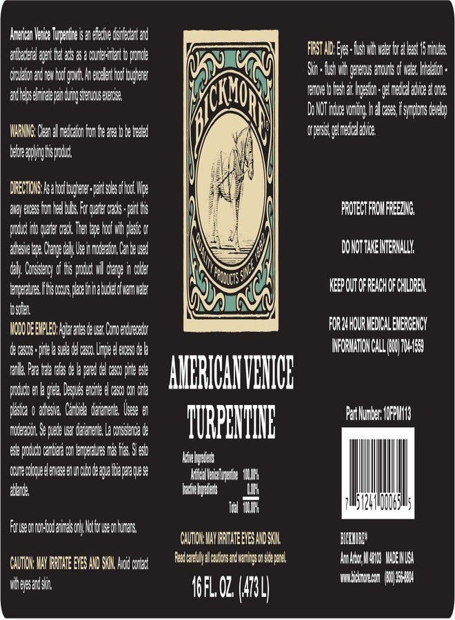 Bickmore American Venice Turpentine Pint for Horses - Promotes New Hoof Growth and Prevents Quarter Cracks and Split Hooves - Image 3
