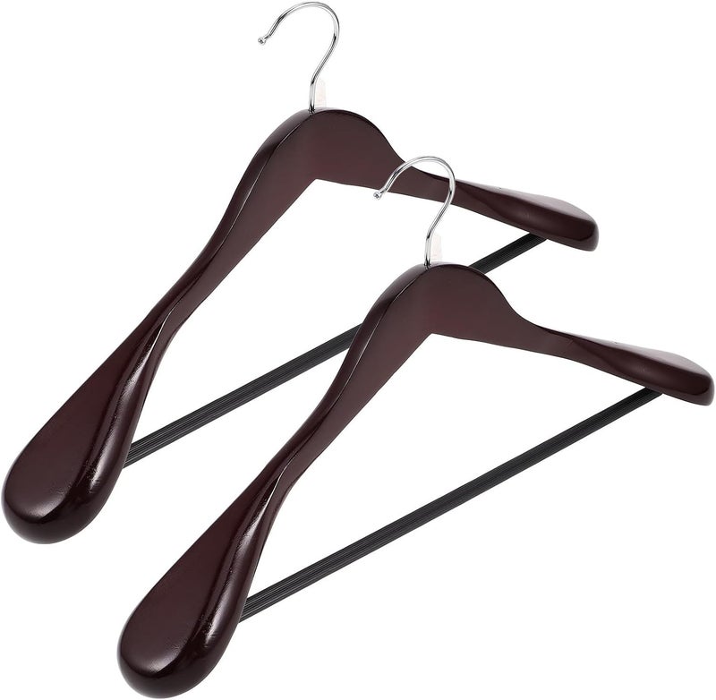 2pcs Wide Shoulder Solid Wood Suit Hangers Heavy Duty Coat and Pants Hangers for Men Non-Slip Maple Wood Wine Red Round Hooks for Home and Clothing Store - Image 1