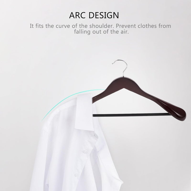 2pcs Wide Shoulder Solid Wood Suit Hangers Heavy Duty Coat and Pants Hangers for Men Non-Slip Maple Wood Wine Red Round Hooks for Home and Clothing Store - Image 4