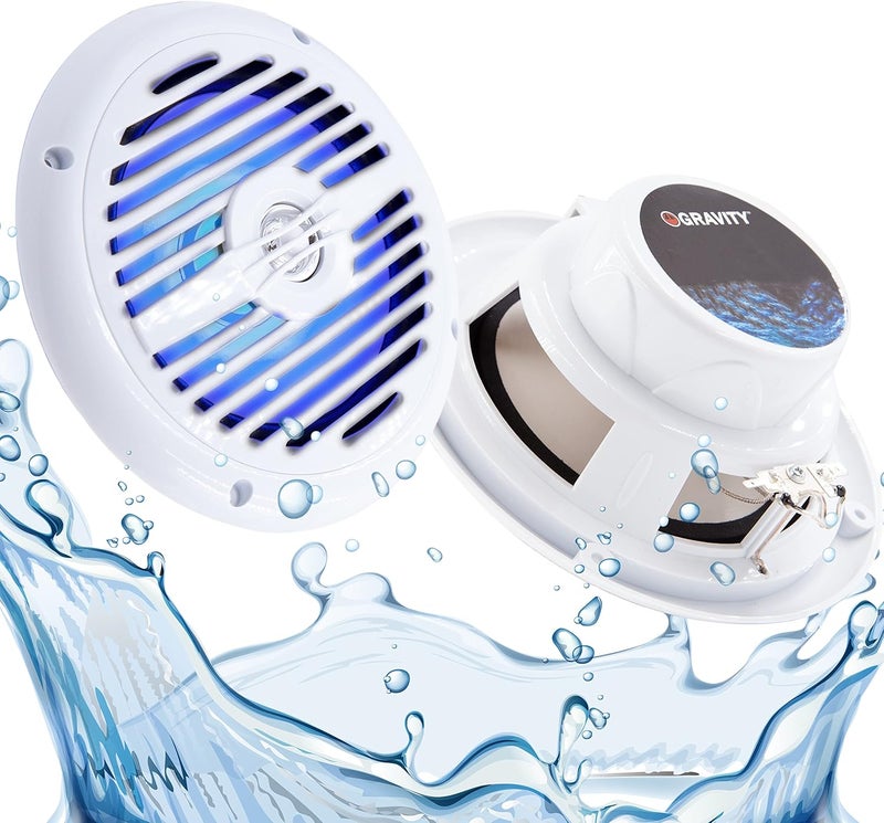 Gravity Professional Gravity Marine Speakers - 6.5 Inch 2 Way Waterproof and Weather Resistant Outdoor Audio Stereo Sound System with LED Lights, 350 Watt Power and Low Profile Slim Style - 1 Pair - MG660 (White) - Image 1