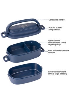 KASTWAVE Lunch Box, Portable Microwaveable Student Box Double Layer Bento with 3 Compartments Spoon Fork BPA Free for Men Women Adults Working Kids Students Schools Dark Blue  - Image 2