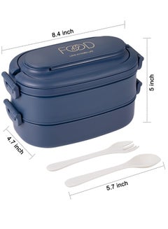 KASTWAVE Lunch Box, Portable Microwaveable Student Box Double Layer Bento with 3 Compartments Spoon Fork BPA Free for Men Women Adults Working Kids Students Schools Dark Blue  - Image 5