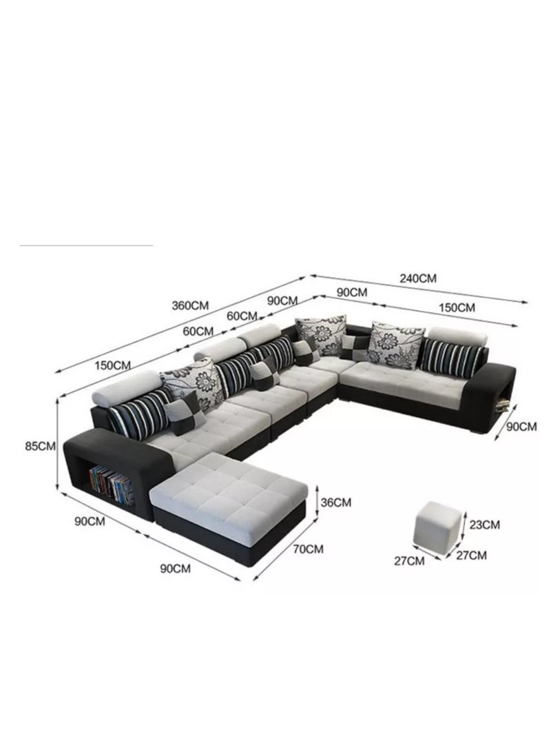 Ripple FURNITURE Simple Leisure  Fashion  Fabric Combination Living Room Sofa Set L Shape Grey 7 Seaters 360X90X85  - Image 3