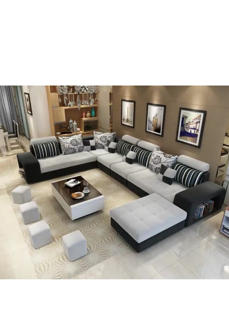 Ripple FURNITURE Simple Leisure  Fashion  Fabric Combination Living Room Sofa Set L Shape Grey 7 Seaters 360X90X85  - Image 1