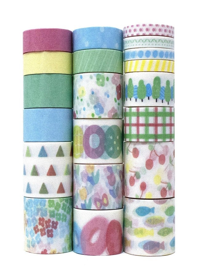 Lakeer 20 Washi Tapes | Decorative Craft Tapes | Dream Holiday Series | 5mm, 10mm, 15mm, 20mm X 4 Pcs Each | Ideal for Scrapbooking, DIY Crafts, Decoration, and Gift Wrapping | Lunch Picnic - Image 1