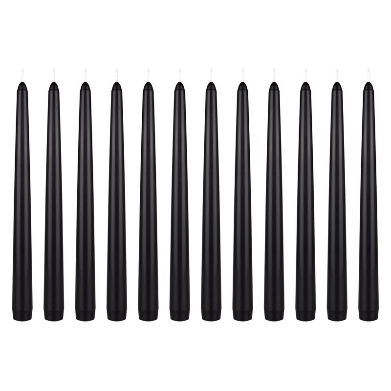 Mega Candles 12 pcs Unscented Black Taper Candles, Hand Poured Wax Candle 10 Inch x 7/8 Inch, Home DÃ©cor, Wedding Receptions, Centerpieces, Occasions, Romantic Dinners, Prayer, Candle Holders - Image 1