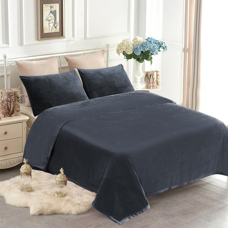 JYK Korean Style Mink Fleece Blanket King Size 44 LB 1 Ply Extra SoftLightweight Breathable Plush Fuzzy Cozy King Blanket for Couch Sofa Bed Camping Room Dcor 85x95 Inches Dark Grey