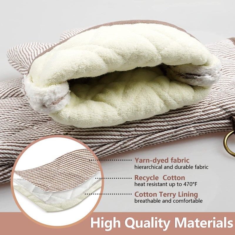 RED LMLDETA 1 Pair Yarn Dyed Oven Mitts 100% Cotton Heat Resistant 470 Degree Gloves Men Women Cooking Baking Barbecue BBQ Microwave Crafting Machine Washable Pot Holders Mittens (Khaki) - Image 3