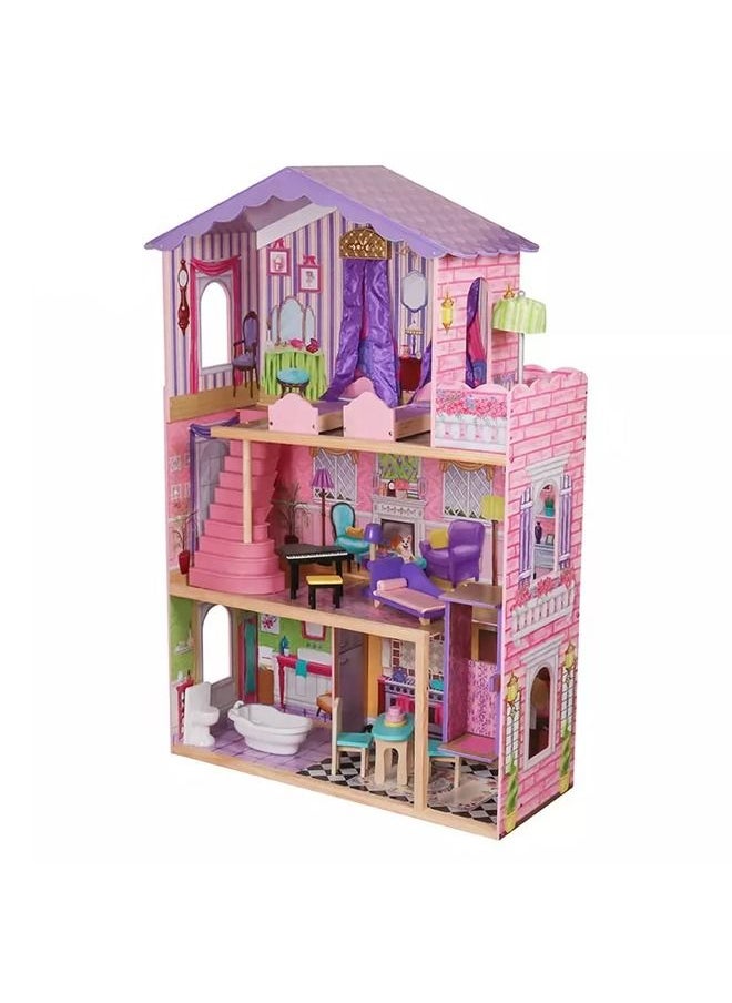 JSAITOYS Wooden Pretend Role Play DIY Educational Toy Big Kids Villa With Doll Room Furniture Dollhouse  - Image 1