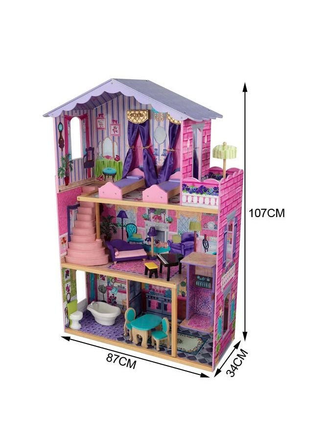 JSAITOYS Wooden Pretend Role Play DIY Educational Toy Big Kids Villa With Doll Room Furniture Dollhouse  - Image 5