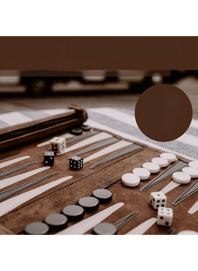 Roll-up Portable Suede Backgammon Game Set - Ideal for RV Travel, Cruise, Airplane, Camping, Backpacking, Road Trips, Etc. Multiple Colors 25 x 34 cm (Mocha) - Image 2