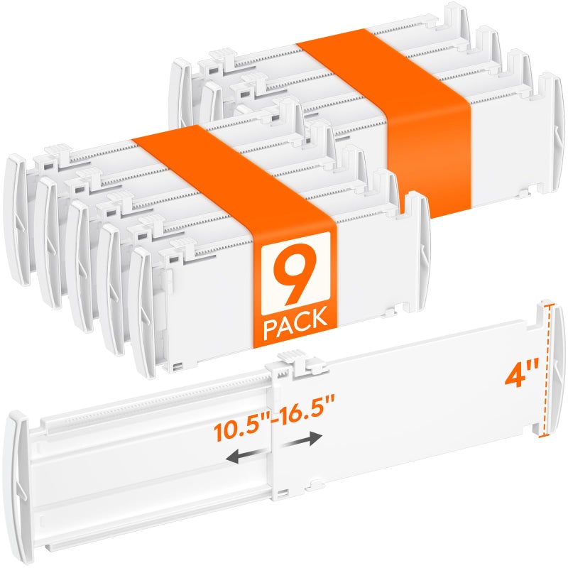 Lifewit 9 Pack Drawer Dividers for Clothes 4 High 105165 Expandable Dresser Drawer Organizers Adjustable White Plastic Separators for Kitchen Cabinet Nursery Socks Underwear Storage - Image 2