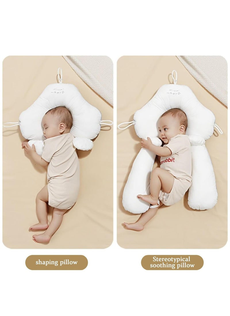 Baby Head Shaping Pillow, Drawstring Adjustable Infant Anti-Startle Sleep Pillow, Winter and Summer Dual-Use Side sleeping Pillow for Babies