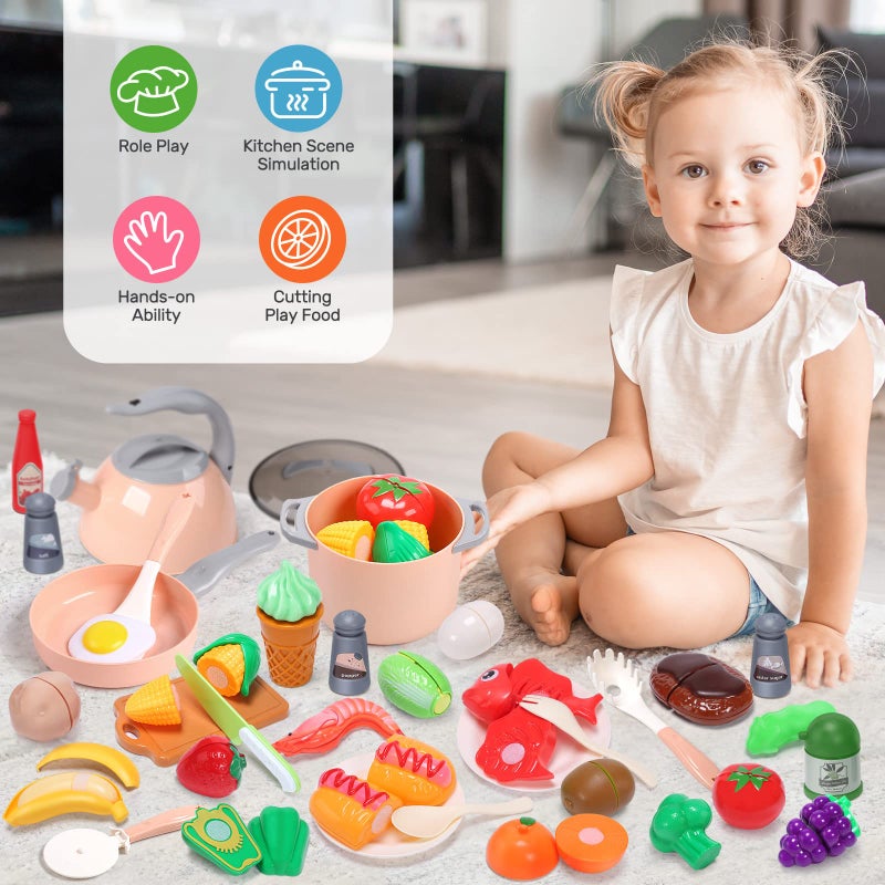 CUTE STONE Toy Kitchen Accessories Set, Play Food Sets for Kids Kitchen, Kids Cooking Sets with Play Pots and Pans, Utensils Cookware Toys, Toddler Kitchen Playset, Play Kitchen Toy for Girls Boys - Image 3