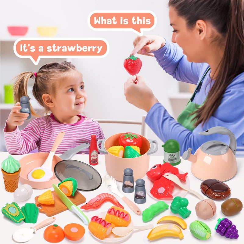 CUTE STONE Toy Kitchen Accessories Set, Play Food Sets for Kids Kitchen, Kids Cooking Sets with Play Pots and Pans, Utensils Cookware Toys, Toddler Kitchen Playset, Play Kitchen Toy for Girls Boys - Image 4