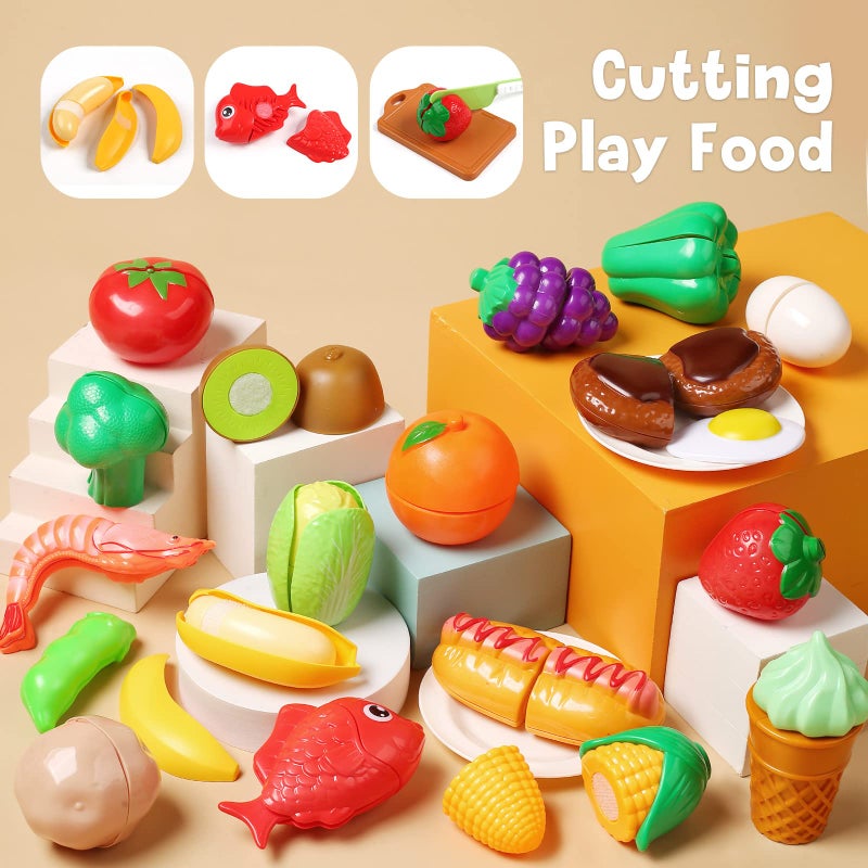 CUTE STONE Toy Kitchen Accessories Set, Play Food Sets for Kids Kitchen, Kids Cooking Sets with Play Pots and Pans, Utensils Cookware Toys, Toddler Kitchen Playset, Play Kitchen Toy for Girls Boys - Image 5