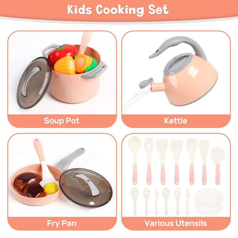 CUTE STONE Toy Kitchen Accessories Set, Play Food Sets for Kids Kitchen, Kids Cooking Sets with Play Pots and Pans, Utensils Cookware Toys, Toddler Kitchen Playset, Play Kitchen Toy for Girls Boys - Image 2