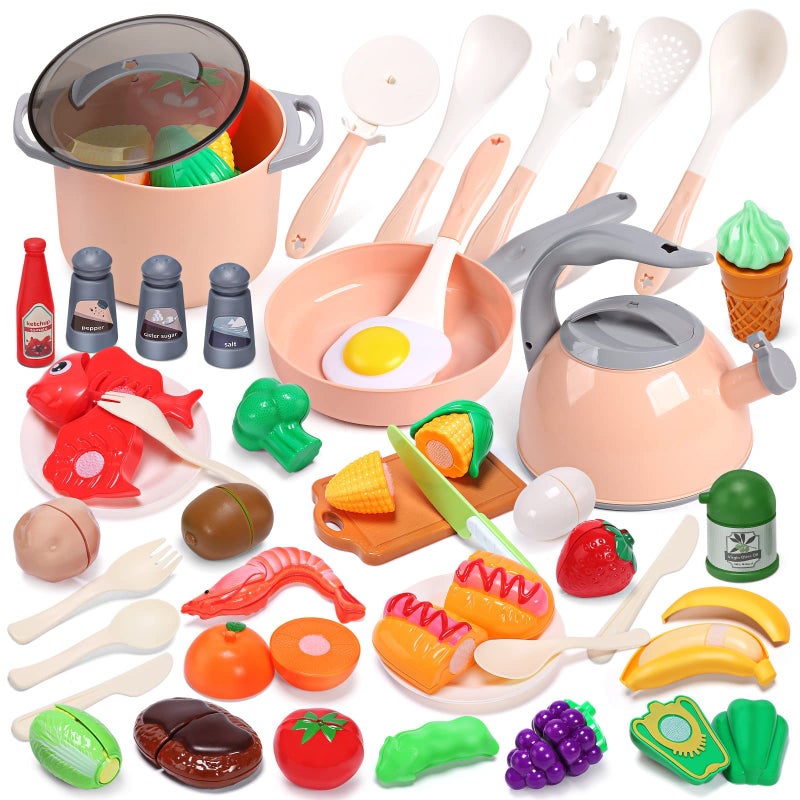 CUTE STONE Toy Kitchen Accessories Set, Play Food Sets for Kids Kitchen, Kids Cooking Sets with Play Pots and Pans, Utensils Cookware Toys, Toddler Kitchen Playset, Play Kitchen Toy for Girls Boys - Image 1