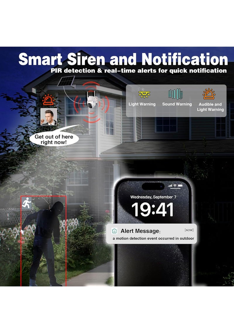 Outdoor Wi-Fi Camera with Wireless Solar Panel Surveillance Camera Battery Energy Kit Video Surveillance, Alarm with PIR Detection 2K Night Vision Colour 360°PTZ+64GB SD Card - Image 3