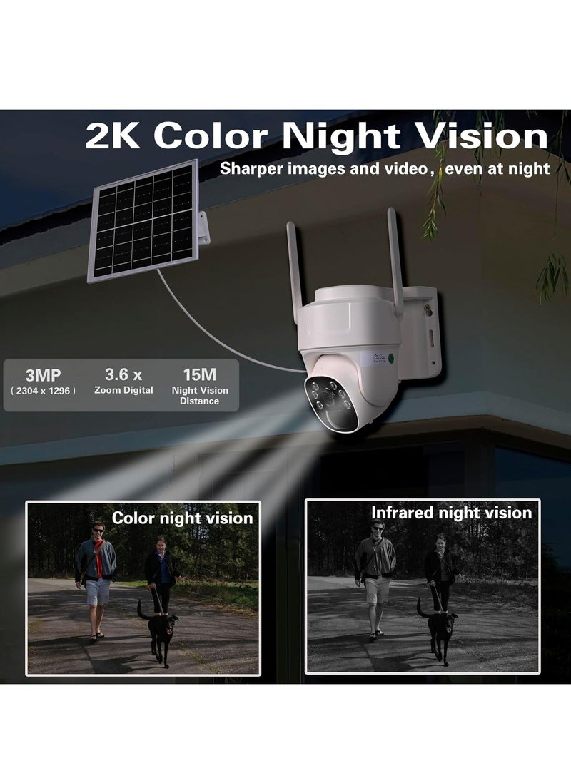Outdoor Wi-Fi Camera with Wireless Solar Panel Surveillance Camera Battery Energy Kit Video Surveillance, Alarm with PIR Detection 2K Night Vision Colour 360°PTZ+64GB SD Card - Image 4
