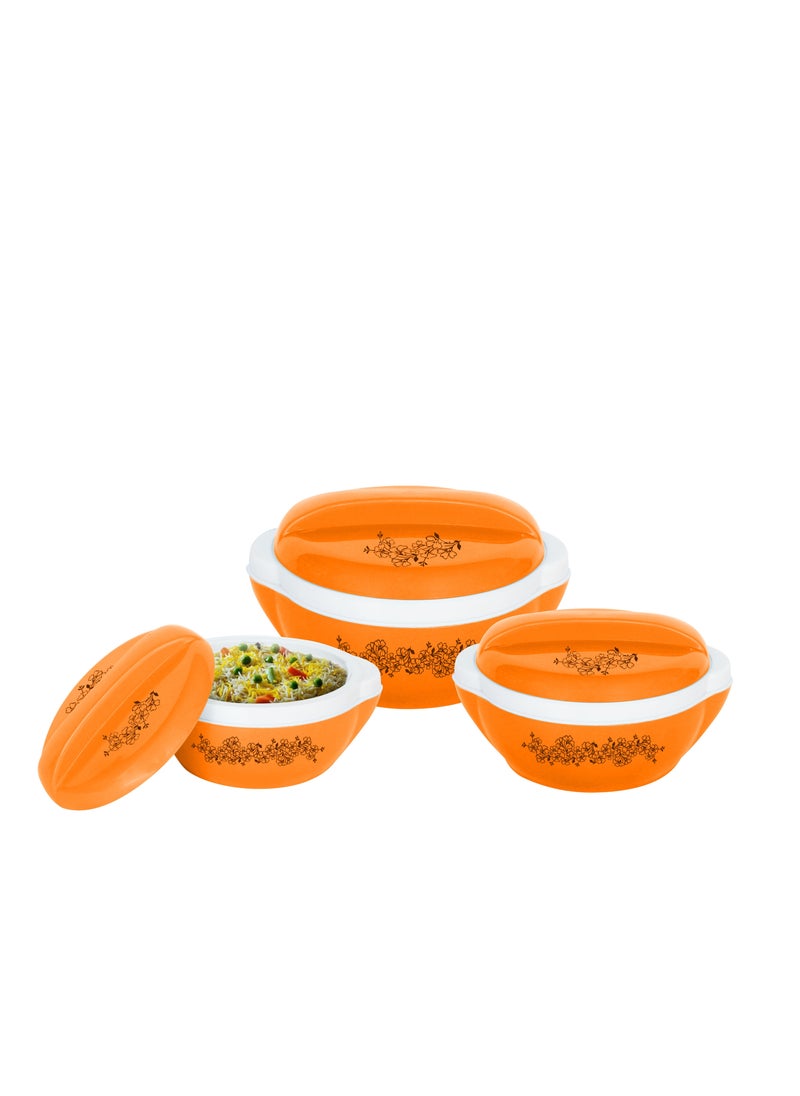BASURRAH 3 Piece Inner Stainless Steel Vacuum Insulated Food Container Set (1000ml, 1500ml, 2500ml) Orange/White  - Image 1