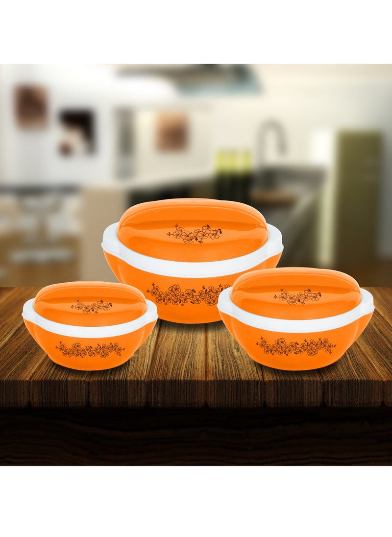 BASURRAH 3 Piece Inner Stainless Steel Vacuum Insulated Food Container Set (1000ml, 1500ml, 2500ml) Orange/White  - Image 2