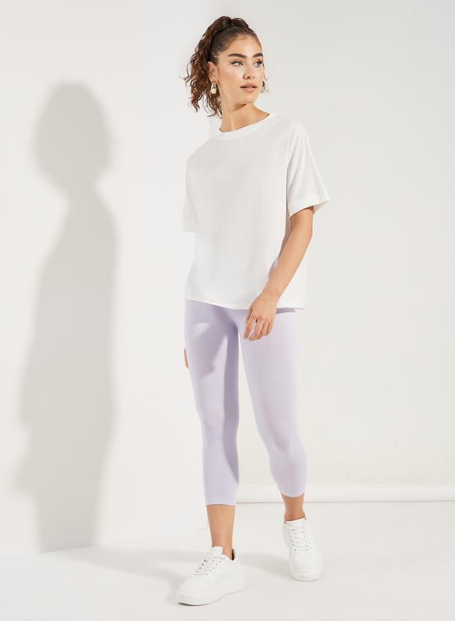 Styli Elastic Waistband Basic Capri Length Leggings  - Image 1