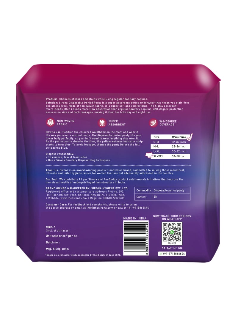 Sirona Disposable Period Panties for Women S–M 360° Sanitary Protection for Regular Flow 5 Pcs - Image 3