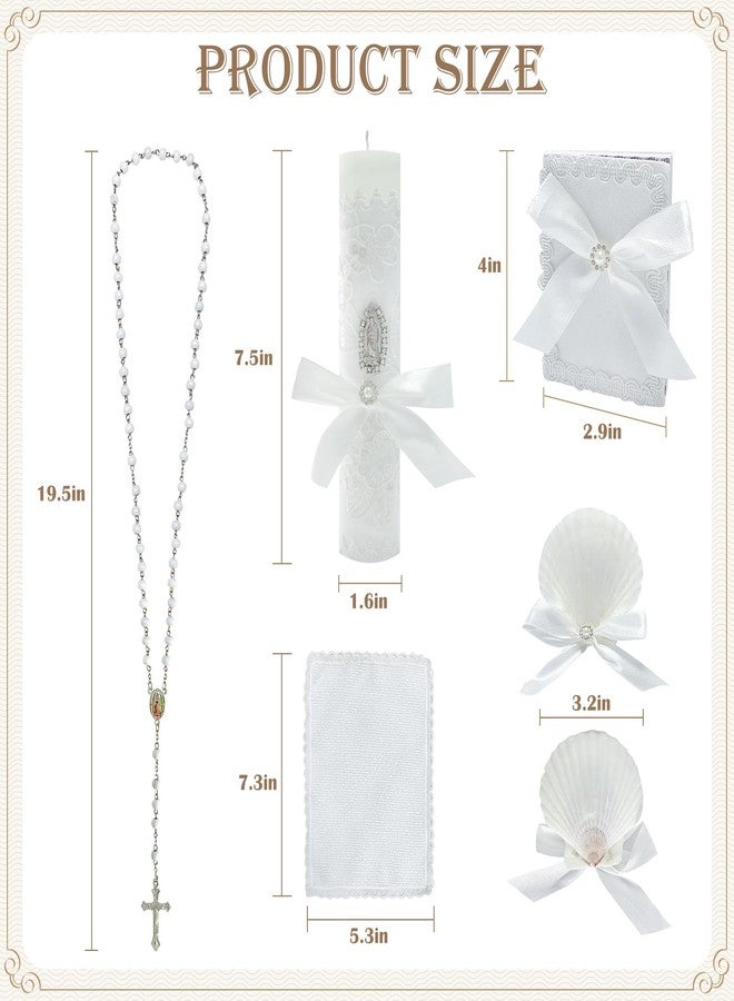 ROTEL Baptism Candle Set for Boys Girls,White 5 PCS Baptism Kit Virgen De Guadalupe Catholic Candle,Baptismal Towel,Baptismal Shell,Rosary,Bible for Baby Dedication Christening Gift,Velas para Bautizo Niño - Image 3