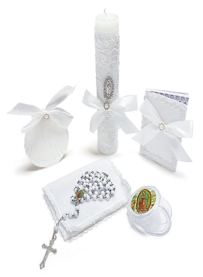 ROTEL Baptism Candle Set for Boys Girls,White 5 PCS Baptism Kit Virgen De Guadalupe Catholic Candle,Baptismal Towel,Baptismal Shell,Rosary,Bible for Baby Dedication Christening Gift,Velas para Bautizo Niño - Image 2