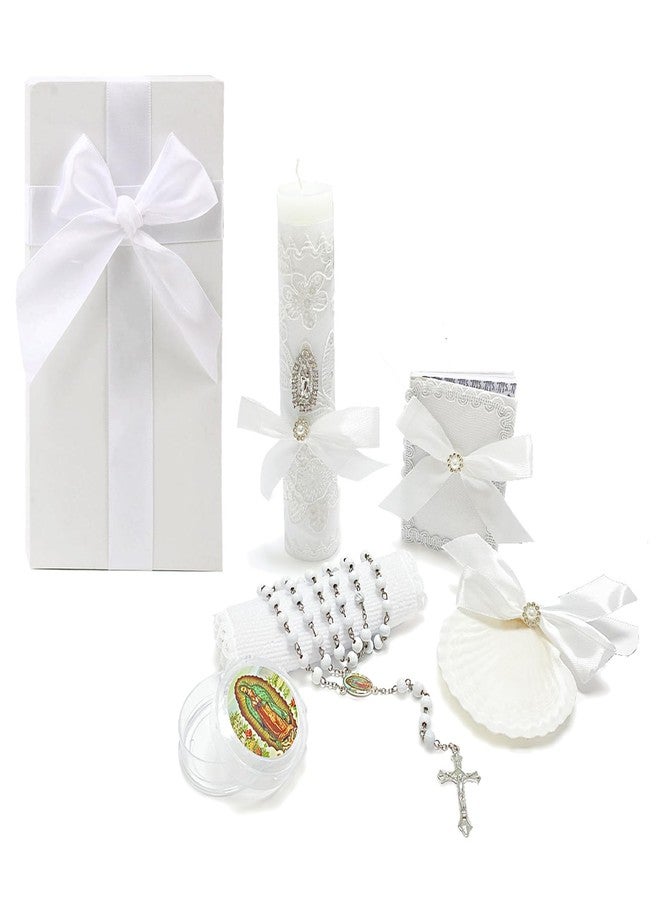 ROTEL Baptism Candle Set for Boys Girls,White 5 PCS Baptism Kit Virgen De Guadalupe Catholic Candle,Baptismal Towel,Baptismal Shell,Rosary,Bible for Baby Dedication Christening Gift,Velas para Bautizo Niño - Image 1