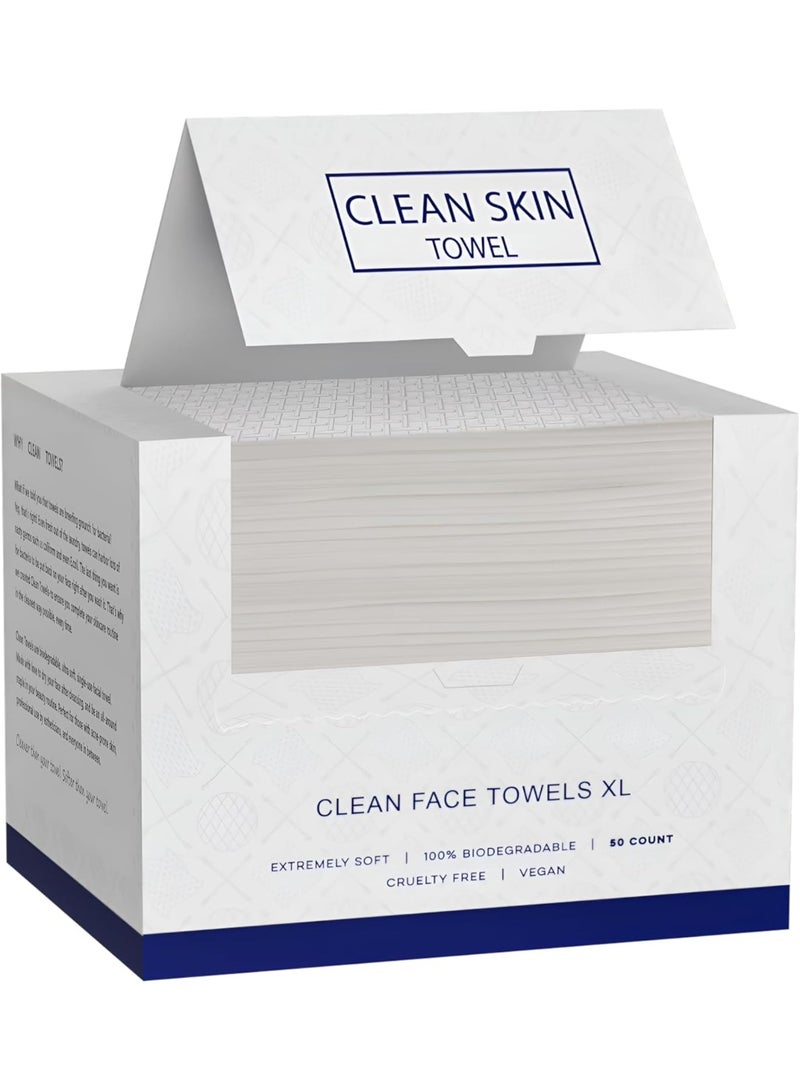 SKQIR Clean Skin Towels, Disposable Face Towels for Makeup Removal, Ultra Soft, Lint-Free, Face Wipes for Cleansing  Daily Skin Care, Biodegradable, 50 Pcs (1Box) - Image 1