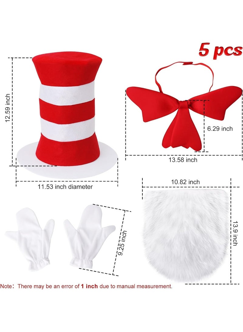 كوفوز 3 قطعة فانسي فستان ملحقات مجموعة، قبعات قطة أحمر أبيض مخطط، قوس أحمر، قفازات أبيض، قطة قبعة زي ملحقات للأطفال هالوين الدعائم - Image 2