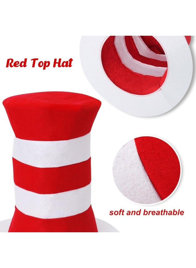 كوفوز 3 قطعة فانسي فستان ملحقات مجموعة، قبعات قطة أحمر أبيض مخطط، قوس أحمر، قفازات أبيض، قطة قبعة زي ملحقات للأطفال هالوين الدعائم - Image 4