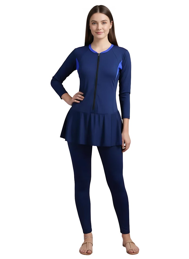N-Gal Women Full Length Padded One Piece Swimming Costume|Swimsuit Set for Women|NavyPink|XXL - Image 1