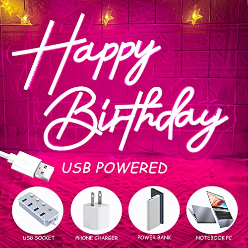 BerniceKelly Happy Birthday Neon Sign for Wall Decor, 17×12 Inch Pink Led Neon Light Signs, Art Decoration Happy Birthday Neon Light Sign for All Birthday Party Decoration with 2 Pcs pasters - Image 4