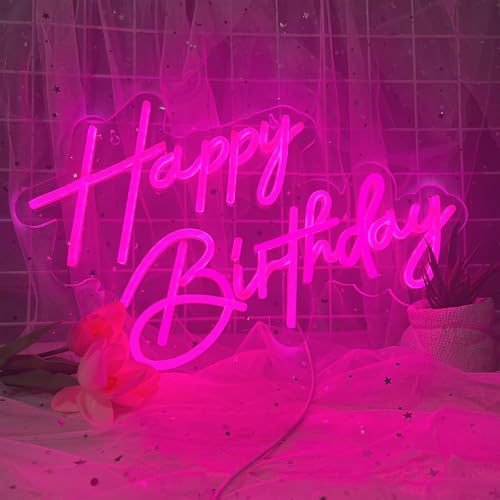 BerniceKelly Happy Birthday Neon Sign for Wall Decor, 17×12 Inch Pink Led Neon Light Signs, Art Decoration Happy Birthday Neon Light Sign for All Birthday Party Decoration with 2 Pcs pasters - Image 2