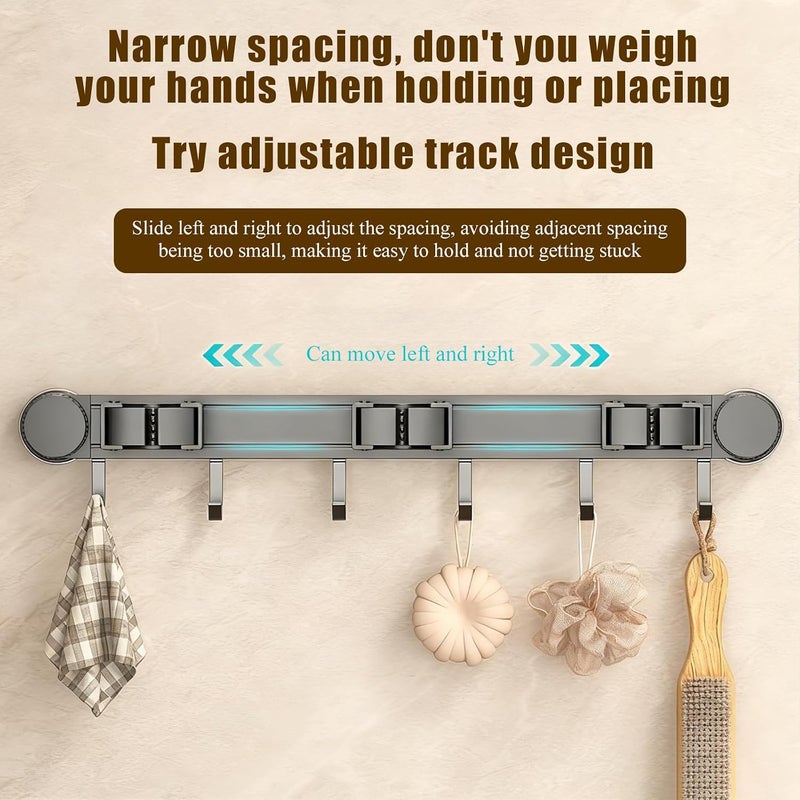 LYAROMIS Mop and Broom Holder Wall Mount, No Drilling Required，Suction Cup Broom Hanger, 5 Slots, 6 Hooks, Adjustable Storage Rack,Suitable for Tool Organizer for Closet, Garage, Laundry (sucker) - Image 5