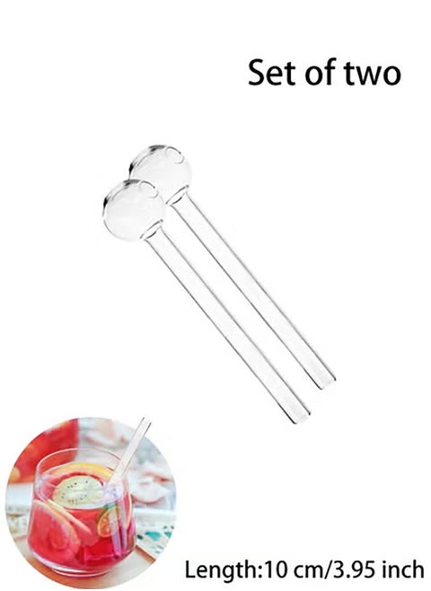 2Pcs Glass Drinking Straw Set Reusable, Transparent & Durable, Eco-friendly Design，10cm/3.9in
