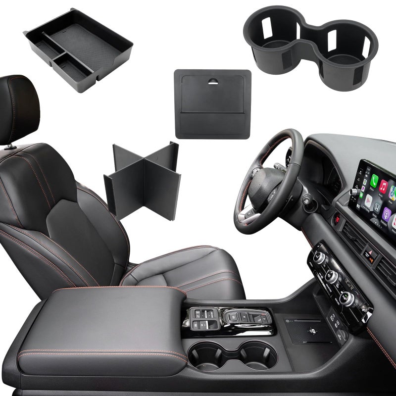 ELECFRESH 4PCS Center Console Organizer Tray for 2023-2026 Honda Pilot 2024-2026 Honda Ridgeline&Passport Accessories, Armrest Storage Box and Divider, Hidden Storage Box and Cup Holder - Image 1