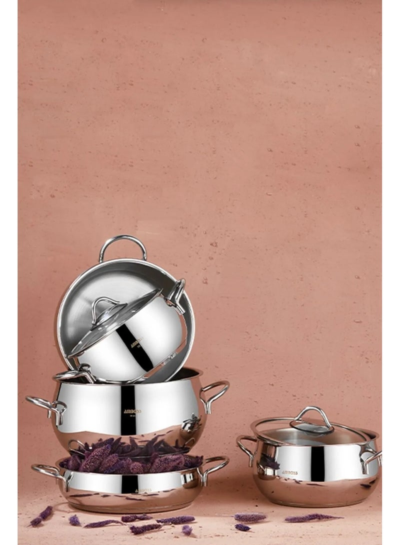 AMBOSS Moon 10 Piece Stainless Steel Pot Set With Glass Lid Made in Turkey - Image 1