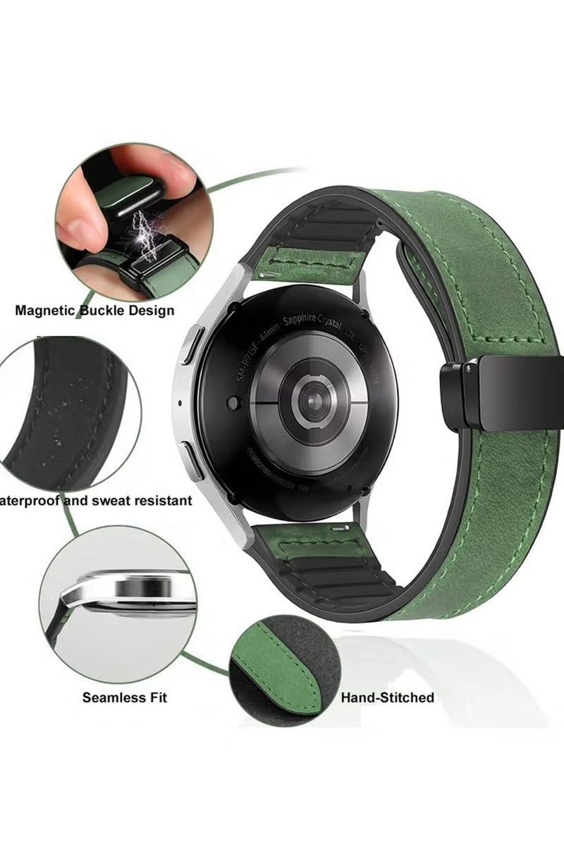 22mm Leather Watch Strap with Magnetic Buckle Design, Compatible with Huawei GT3/4 46mm, GT3 Pro, Huawei Watch 3, GT2e, GT2 Pro, GT2 42/46mm, Samsung Galaxy Watch 3 45mm/Gear S3(Green) ﻿ - Image 5