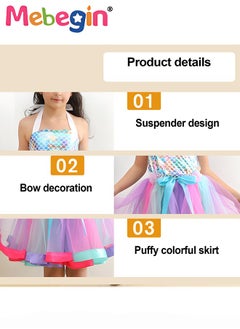 MEBEGIN Girls Mermaid Costume with Adjustable Halter Neck Design, Elegant Princess Tutu Dress with Hair Hoop, Deluxe Princess Dress Up Costume with Colorful Bows, Great for Fancy Dress Parties, Birthdays, Prom Outfits and Cosplay Activities  - Image 5