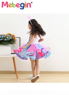 MEBEGIN Girls Mermaid Costume with Adjustable Halter Neck Design, Elegant Princess Tutu Dress with Hair Hoop, Deluxe Princess Dress Up Costume with Colorful Bows, Great for Fancy Dress Parties, Birthdays, Prom Outfits and Cosplay Activities  - Image 2