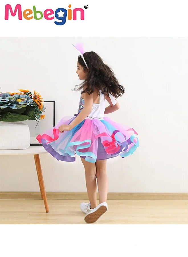 MEBEGIN - Girls Mermaid Costume with Adjustable Halter Neck Design, Elegant Princess Tutu Dress with Hair Hoop, Deluxe Princess Dress Up Costume with Colorful Bows, Great for Fancy Dress Parties, Birthdays, Prom Outfits and Cosplay Activities - Image 1