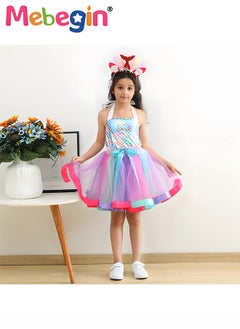 MEBEGIN Girls Mermaid Costume with Adjustable Halter Neck Design, Elegant Princess Tutu Dress with Hair Hoop, Deluxe Princess Dress Up Costume with Colorful Bows, Great for Fancy Dress Parties, Birthdays, Prom Outfits and Cosplay Activities  - Image 1