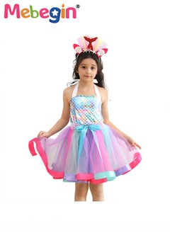 MEBEGIN Girls Mermaid Costume with Adjustable Halter Neck Design, Elegant Princess Tutu Dress with Hair Hoop, Deluxe Princess Dress Up Costume with Colorful Bows, Great for Fancy Dress Parties, Birthdays, Prom Outfits and Cosplay Activities  - Image 4